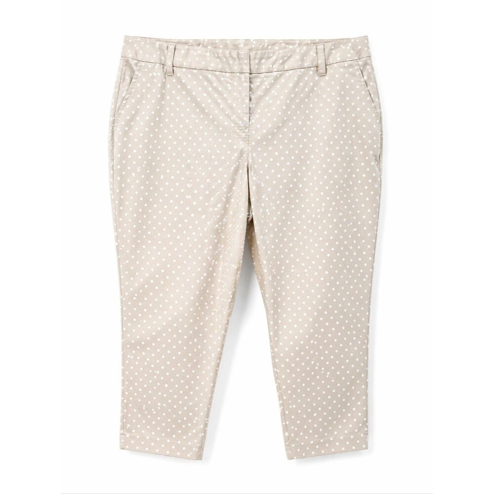 Cato Womens Size 18 Capri Pants Beige White Polka Dot Stretch Cropped Casual